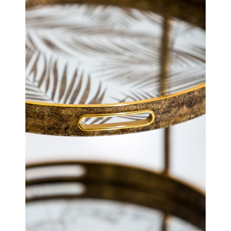 Drinks Trolley Three-Tier Antique Gold Drinks Trolley with Patterned Glass Trays