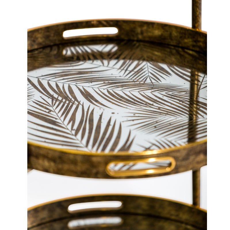 Drinks Trolley Three-Tier Antique Gold Drinks Trolley with Patterned Glass Trays