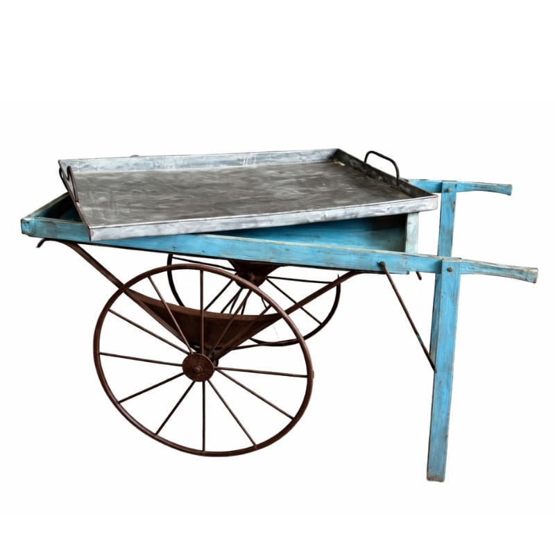 Drinks Trolley Vintage Iron & Wood Serving Cart with Removable Tray – Rustic Bar Trolley