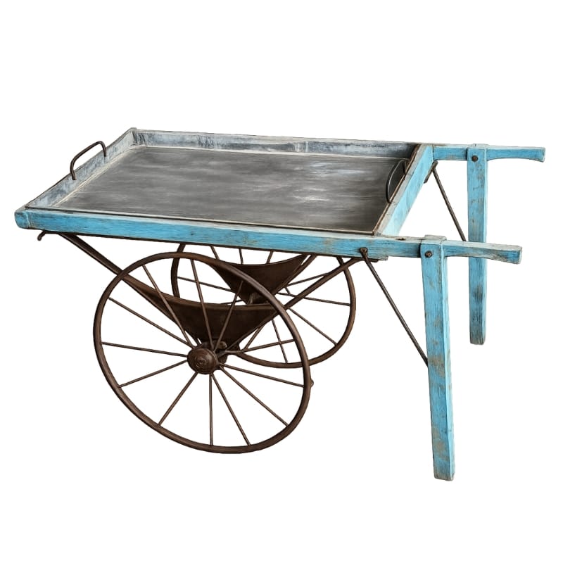 Drinks Trolley Vintage Iron & Wood Serving Cart with Removable Tray – Rustic Bar Trolley