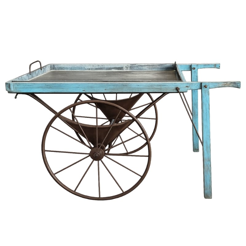Drinks Trolley Vintage Iron & Wood Serving Cart with Removable Tray – Rustic Bar Trolley