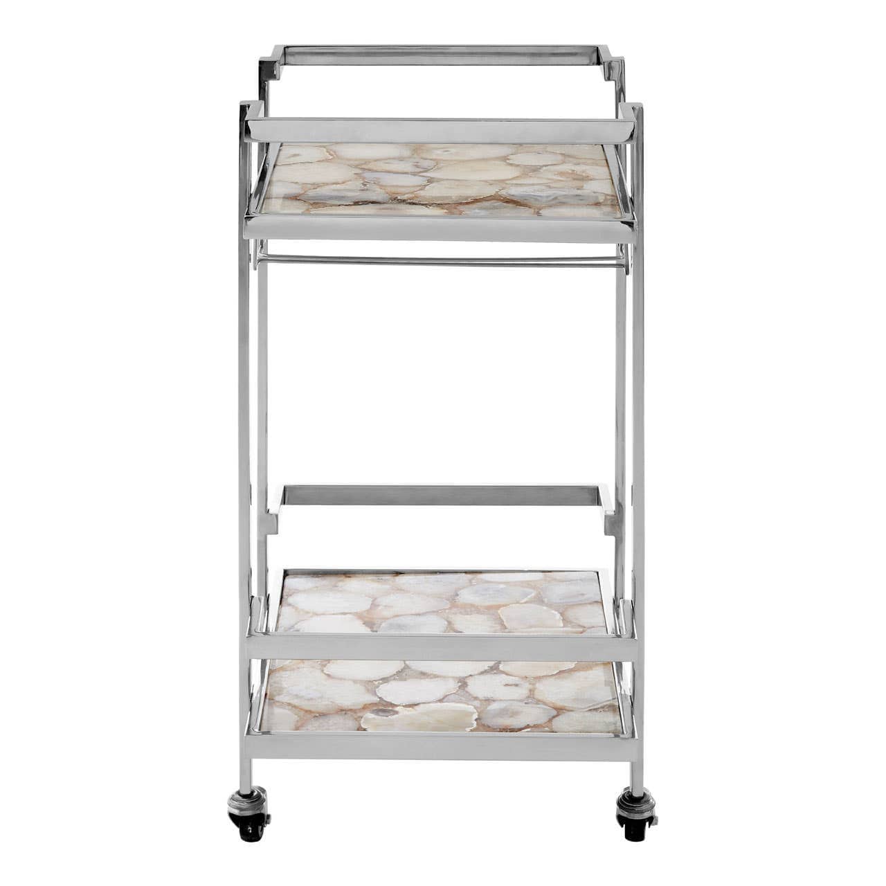 Drinks Trolley Vita 2-Tier Drinks Trolley – White Agate & Chrome