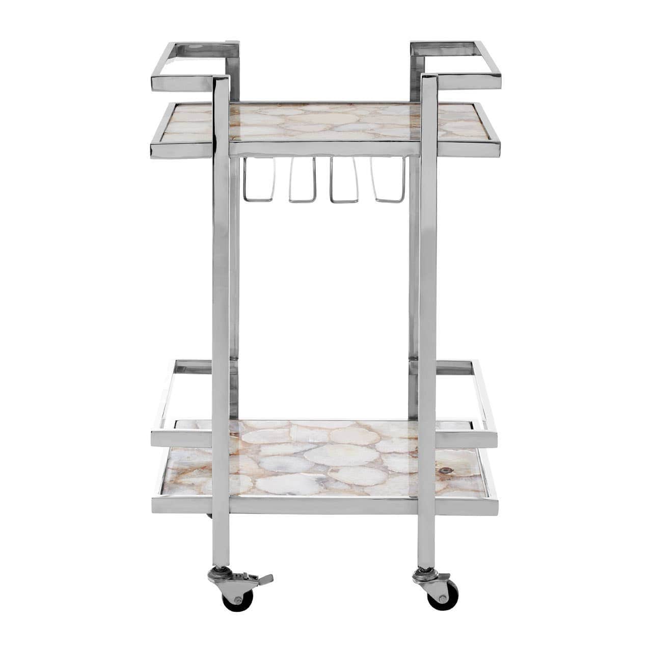 Drinks Trolley Vita 2-Tier Drinks Trolley – White Agate & Chrome