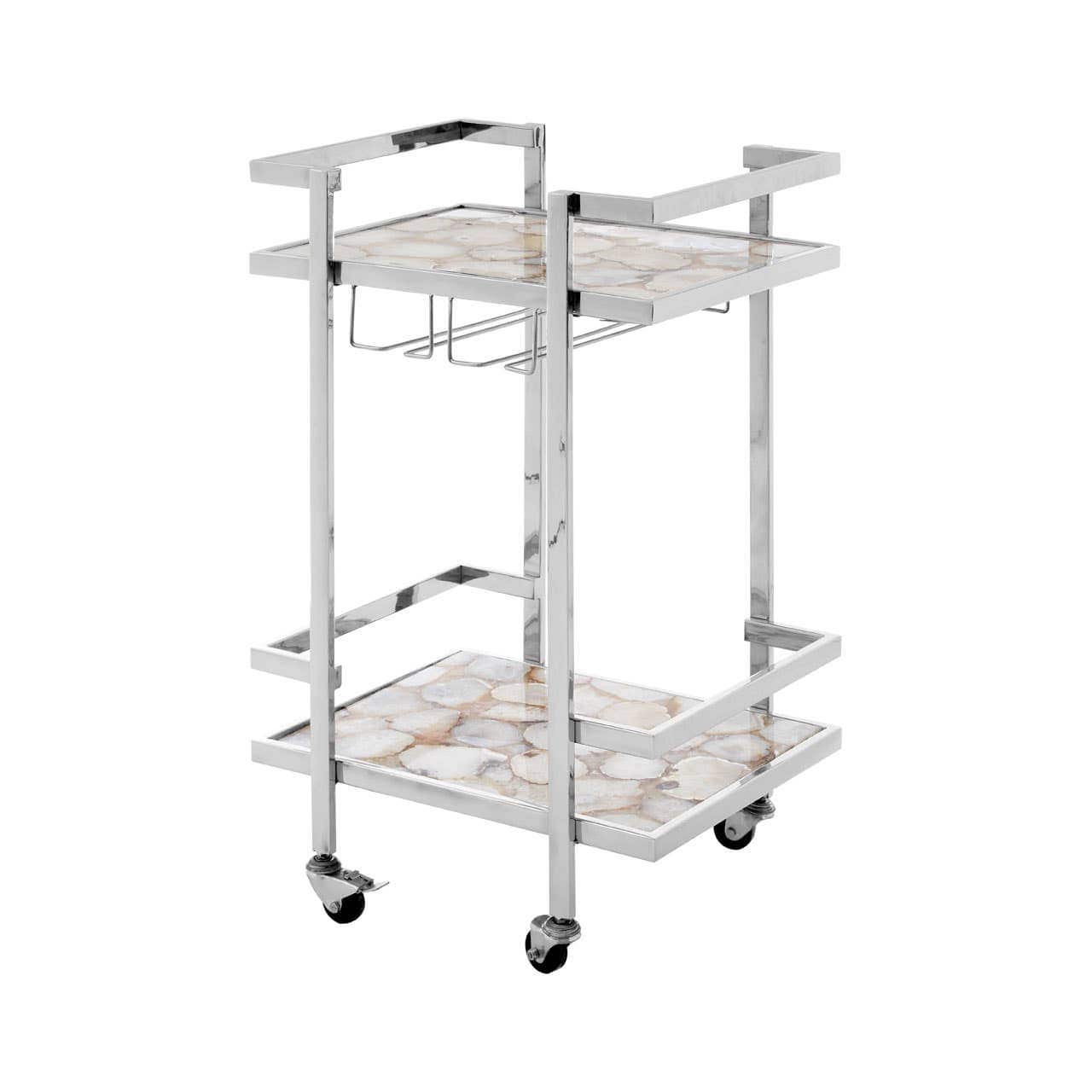 Drinks Trolley Vita 2-Tier Drinks Trolley – White Agate & Chrome