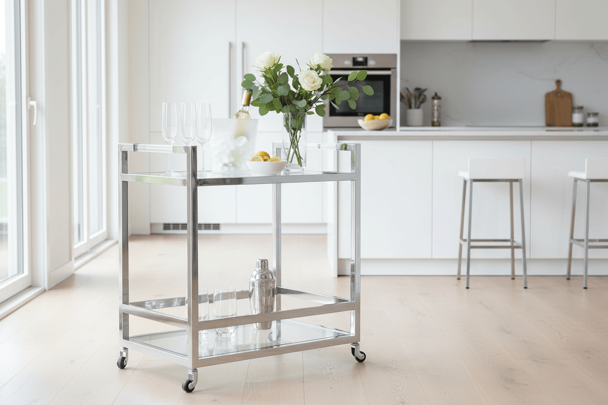 Drinks Trolley Vogue 2-Tier Drinks Trolley – Polished Stainless Steel & Glass