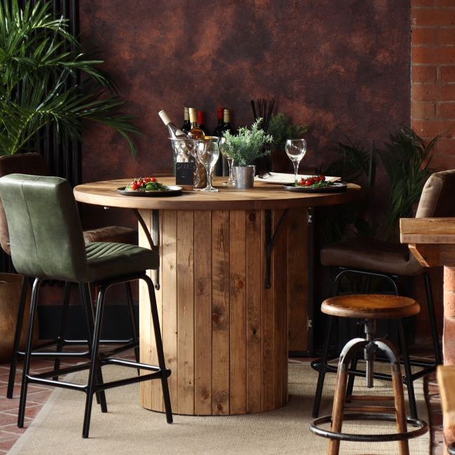 Pine Slatted Drum Bar Table