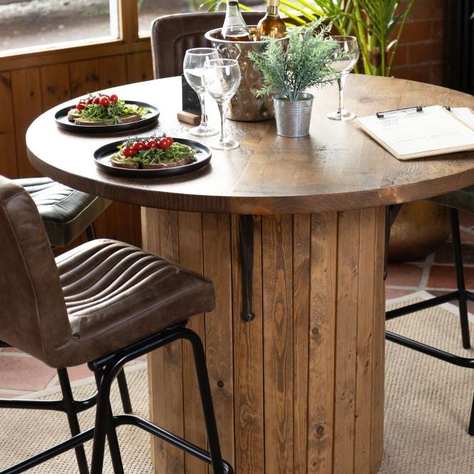 Pine Slatted Drum Bar Table