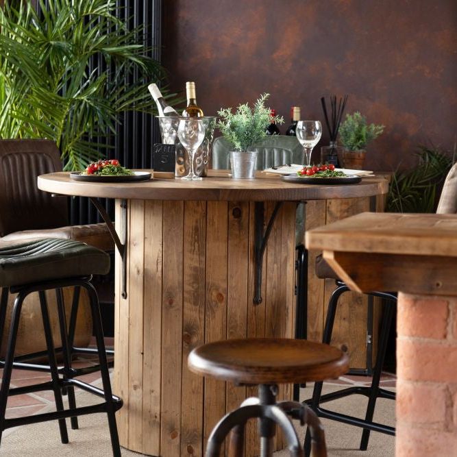Pine Slatted Drum Bar Table