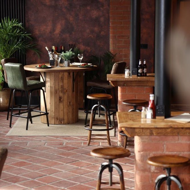 Pine Slatted Drum Bar Table
