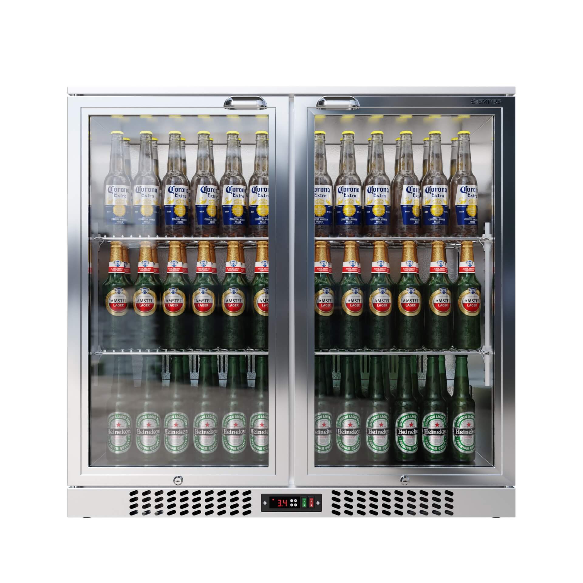 Empire Double Door 208L Stainless Steel Bottle Cooler – A Rated Hinged Door Commercial Back Bar Fridge | CL-210H-S