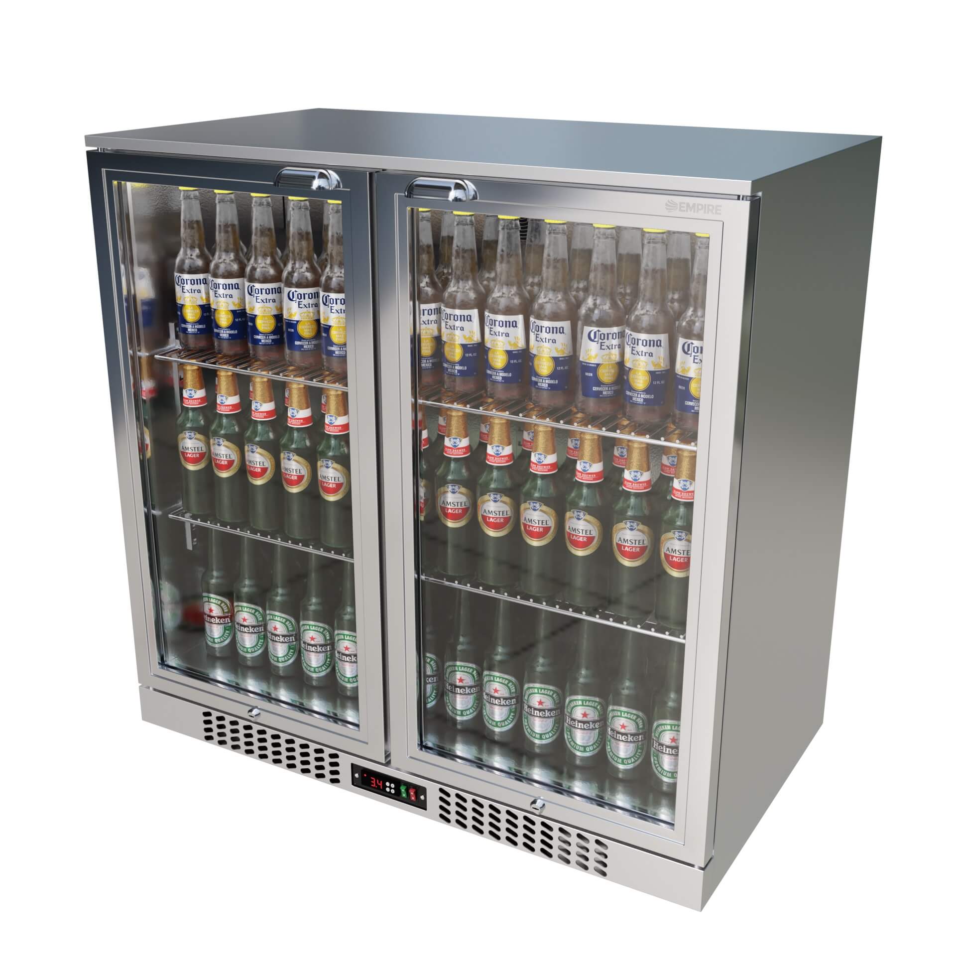 Empire Double Door 208L Stainless Steel Bottle Cooler – A Rated Hinged Door Commercial Back Bar Fridge | CL-210H-S