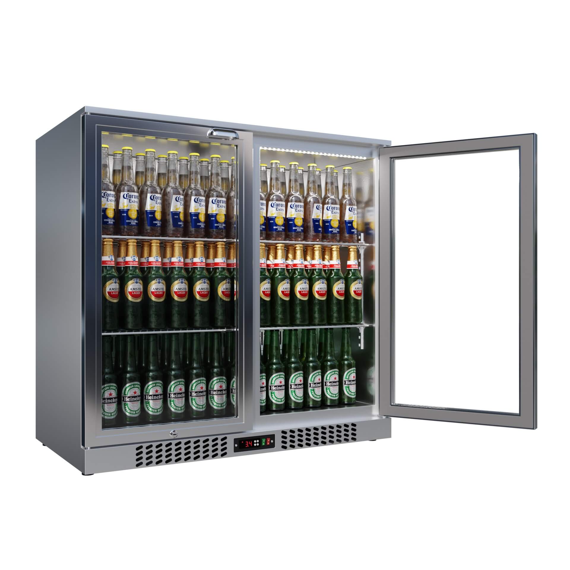 Empire Double Door 208L Stainless Steel Bottle Cooler – A Rated Hinged Door Commercial Back Bar Fridge | CL-210H-S