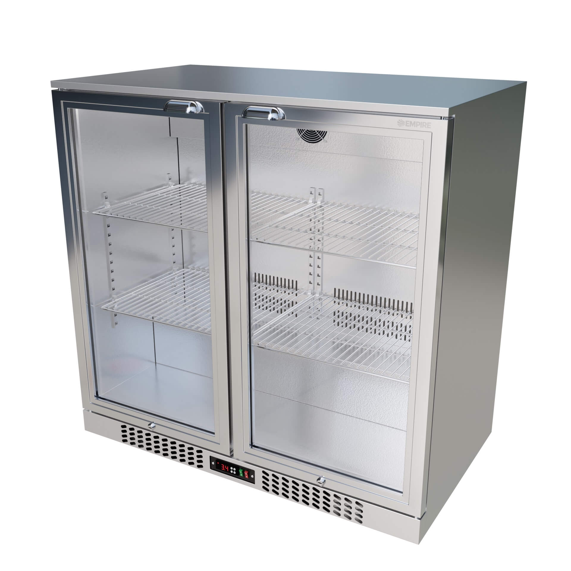 Empire Double Door 208L Stainless Steel Bottle Cooler – A Rated Hinged Door Commercial Back Bar Fridge | CL-210H-S