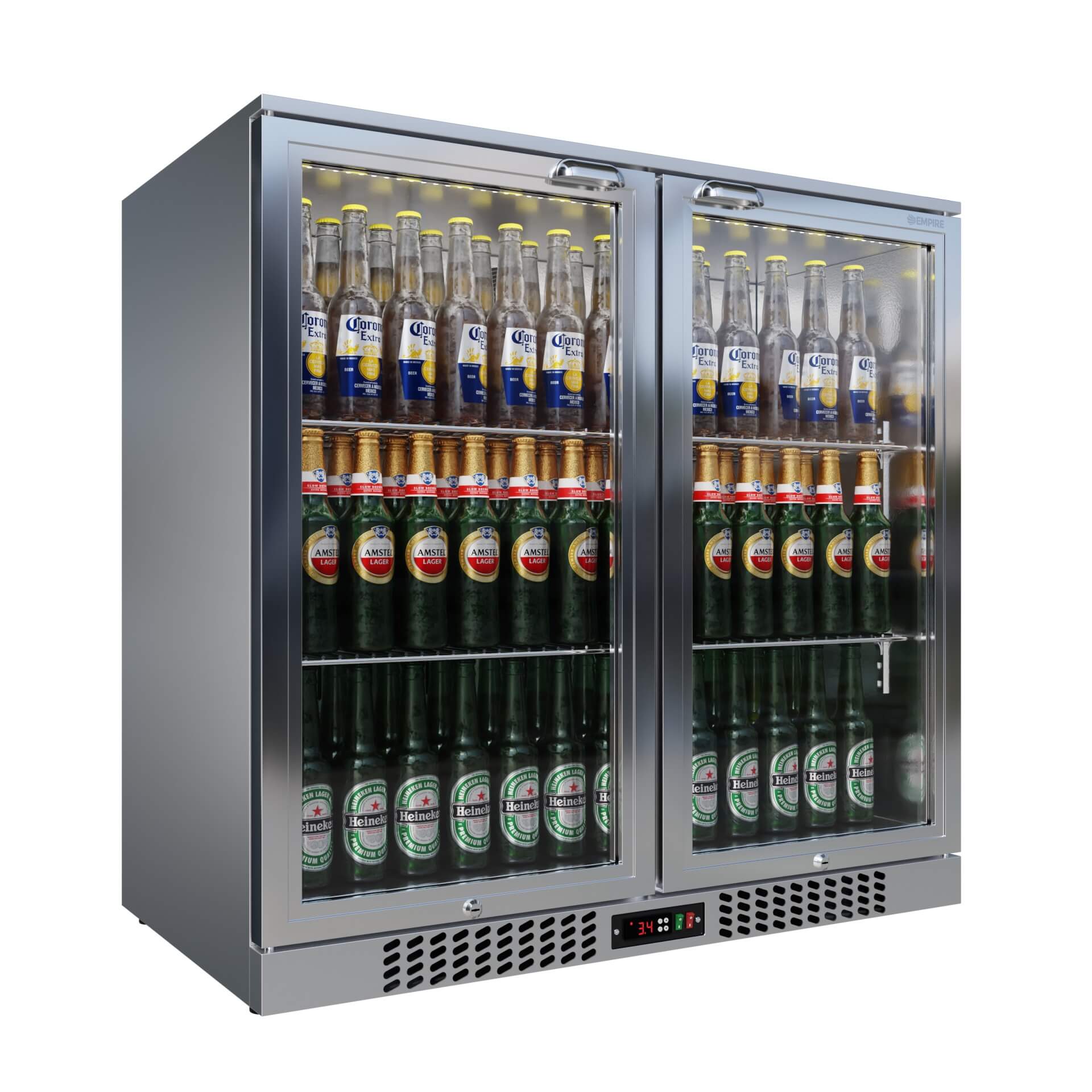 Empire Double Door 208L Stainless Steel Bottle Cooler – A Rated Hinged Door Commercial Back Bar Fridge | CL-210H-S