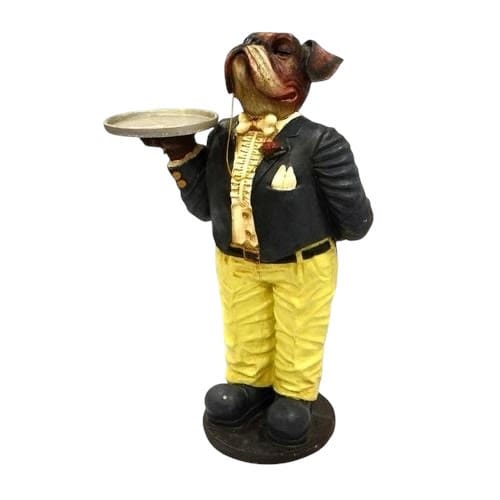 Figure 82Cm Resin Bulldog Waiter