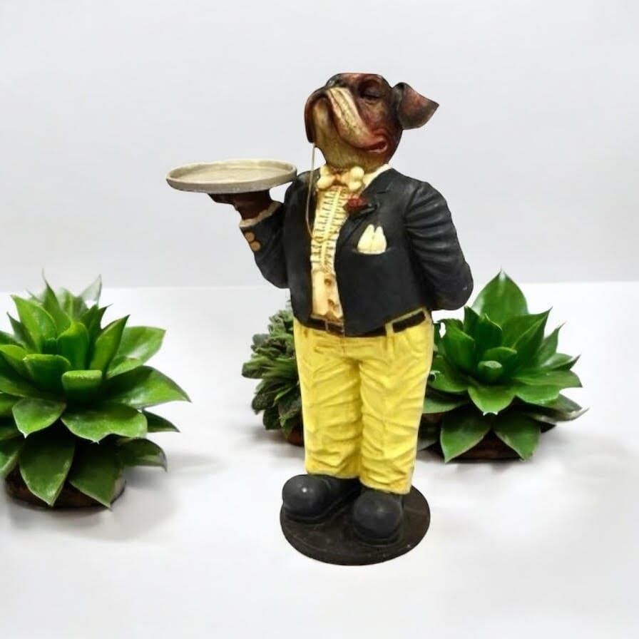 Figure 82Cm Resin Bulldog Waiter