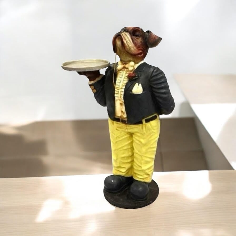 Figure 82Cm Resin Bulldog Waiter