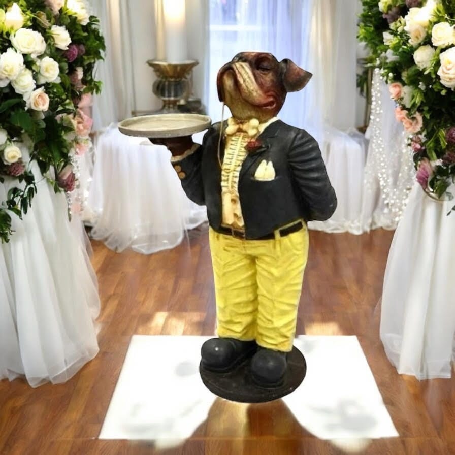 Figure 82Cm Resin Bulldog Waiter