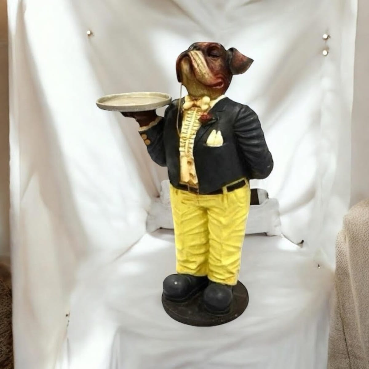 Figure 82Cm Resin Bulldog Waiter