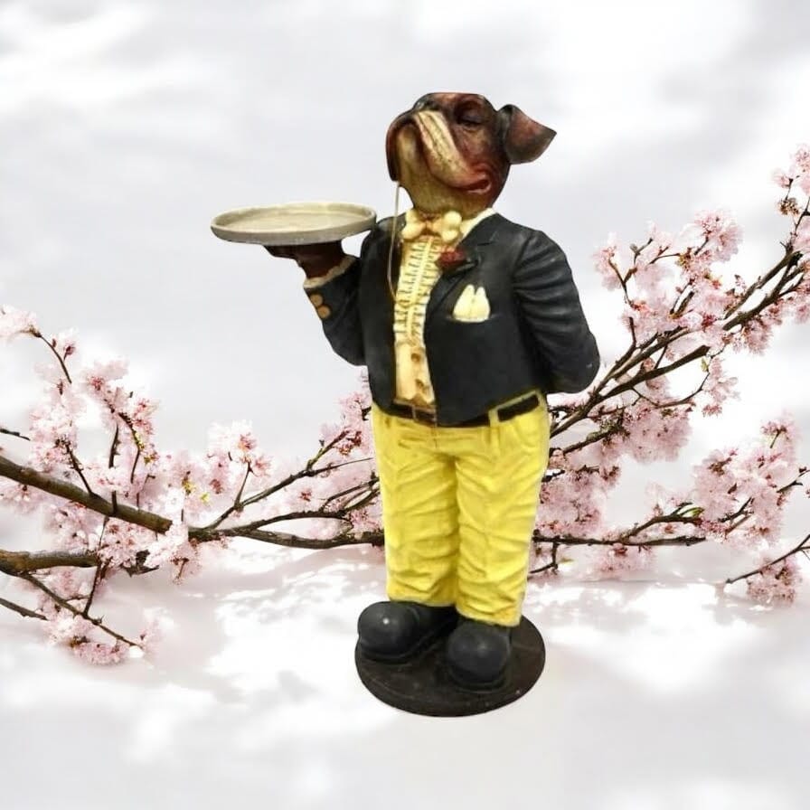 Figure 82Cm Resin Bulldog Waiter
