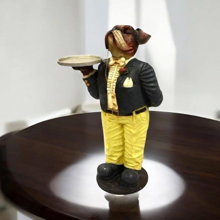 Figure 82Cm Resin Bulldog Waiter