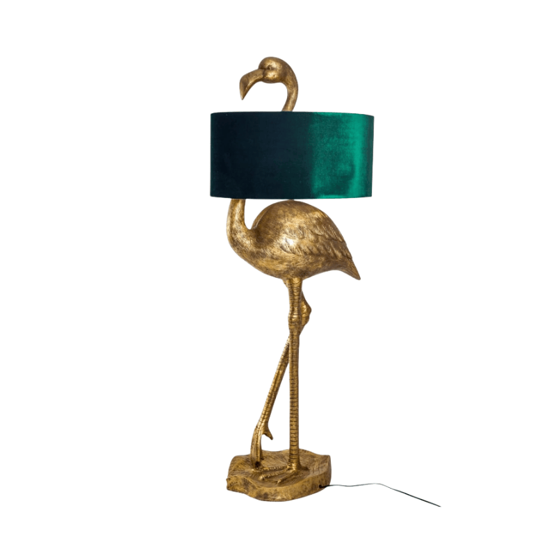 Floor Lamp Antique Gold Flamingo Floor Lamp with Green Velvet Shade