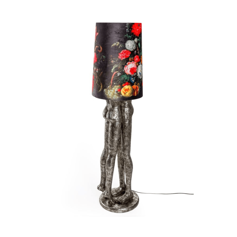 Floor Lamp Antique Silver Shady Lovers Floor Lamp with Floral Boho Shade