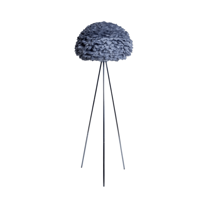 Floor Lamp Chrome Tripod Floor Lamp with Grey Feather Shade