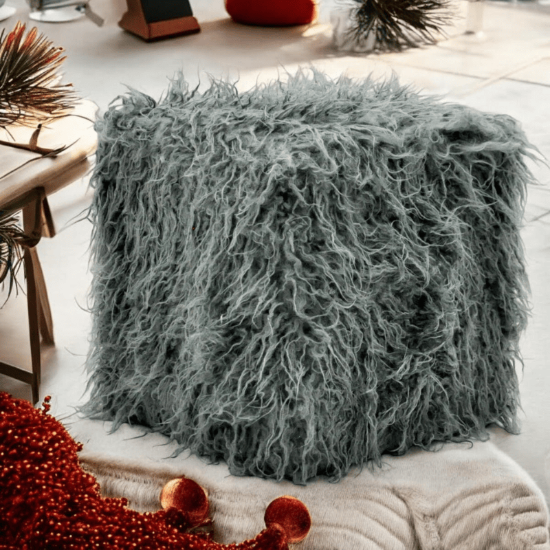 Foot stools 38Cm Dark Grey Fluffy Footstool