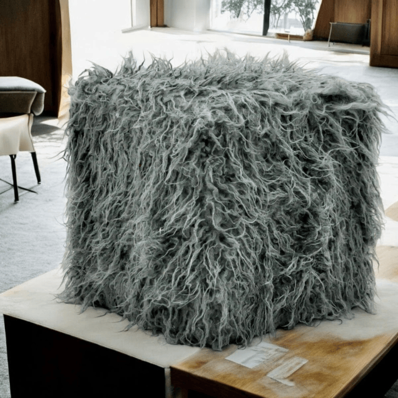 Foot stools 38Cm Dark Grey Fluffy Footstool