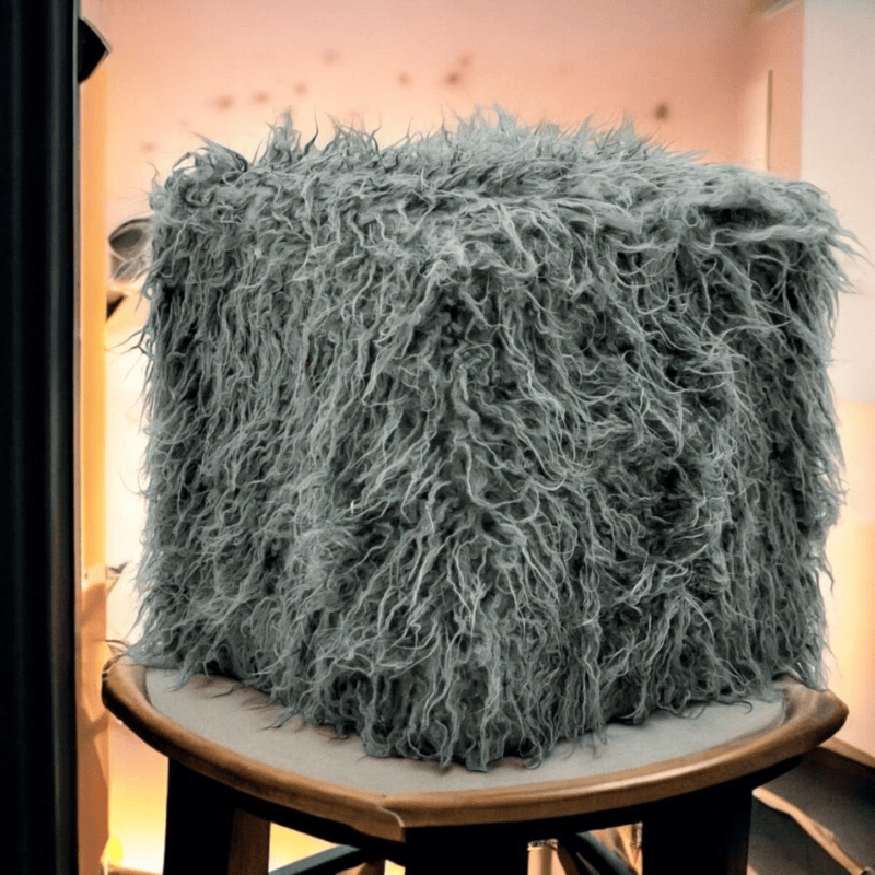 Foot stools 38Cm Dark Grey Fluffy Footstool