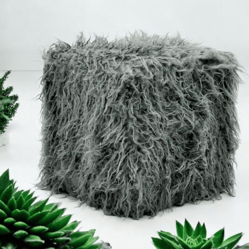 Foot stools 38Cm Dark Grey Fluffy Footstool