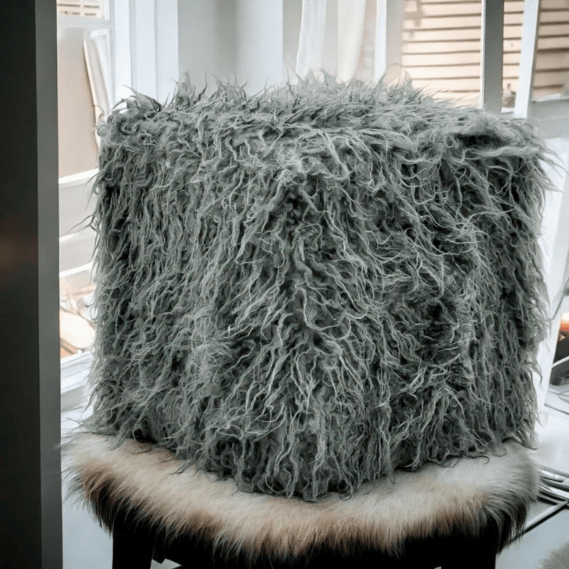 Foot stools 38Cm Dark Grey Fluffy Footstool