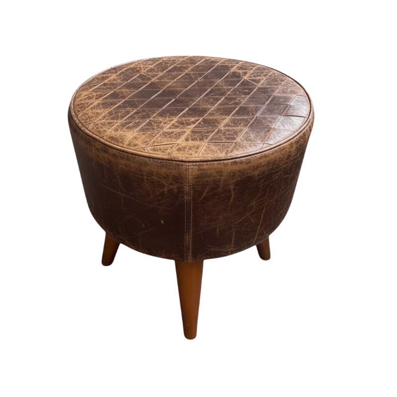 Foot stools 42Cm Brown Tan Leather Wooden Stool