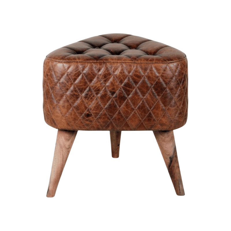 Foot stools 45Cm Brown Tan Leather Wooden Stool