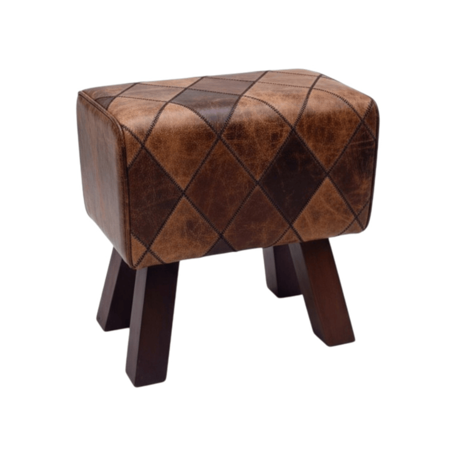Foot stools 47cm Brown Tan Leather Stool