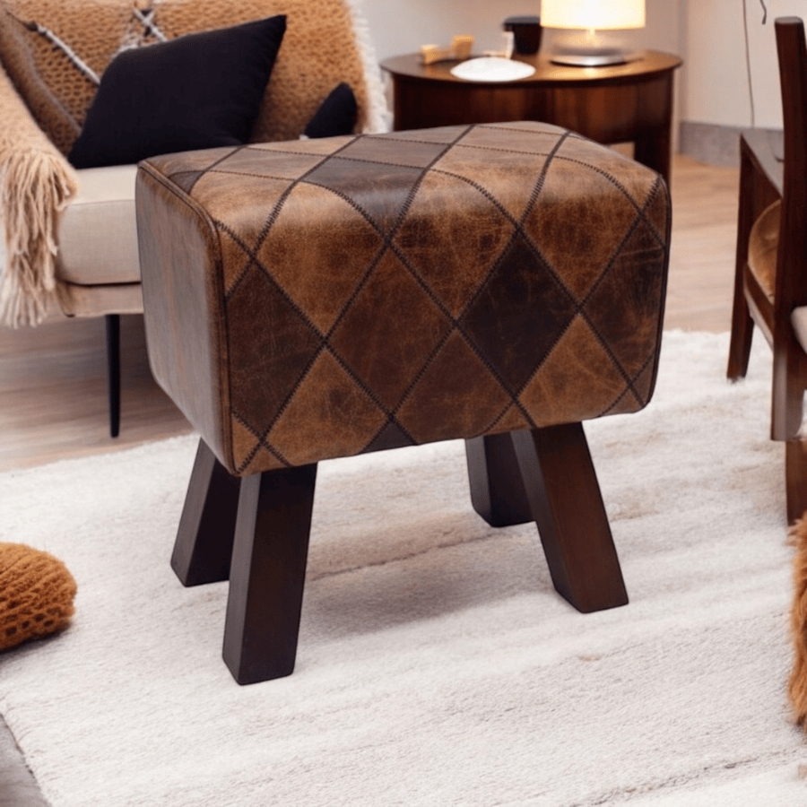 Foot stools 47cm Brown Tan Leather Stool
