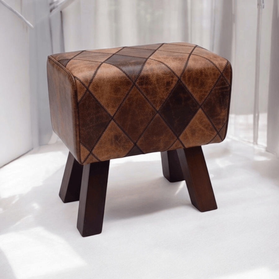 Foot stools 47cm Brown Tan Leather Stool