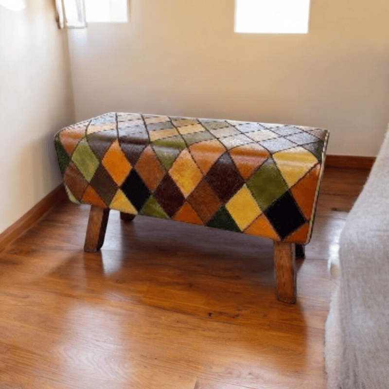 Foot stools 76Cm Patchwork Leather Wooden Stool