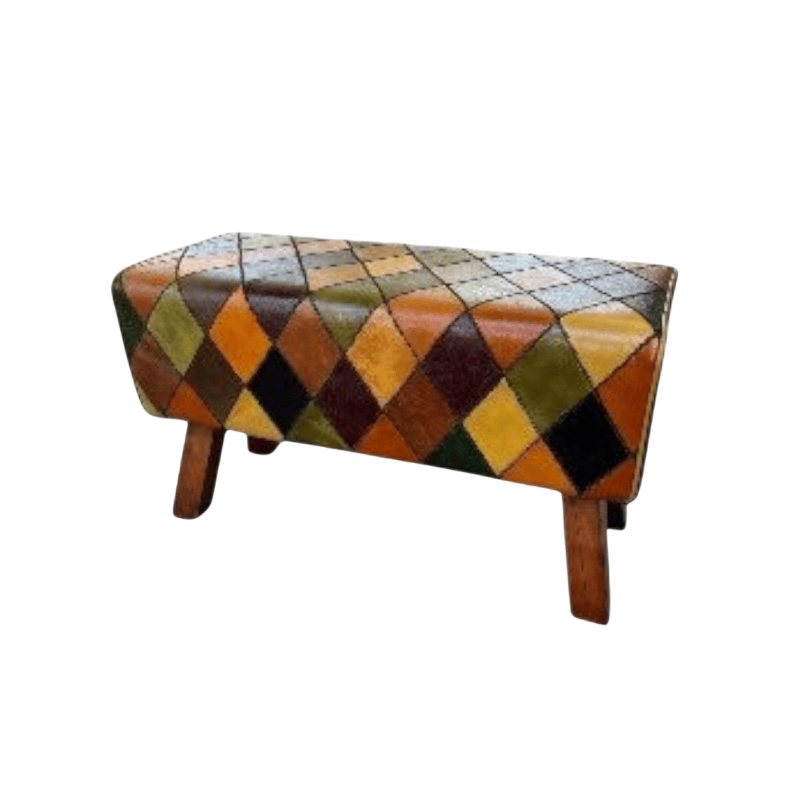 Foot stools 76Cm Patchwork Leather Wooden Stool