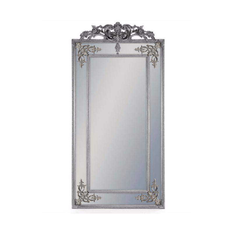 French Mirror Tall Silver French Mirror with Crest