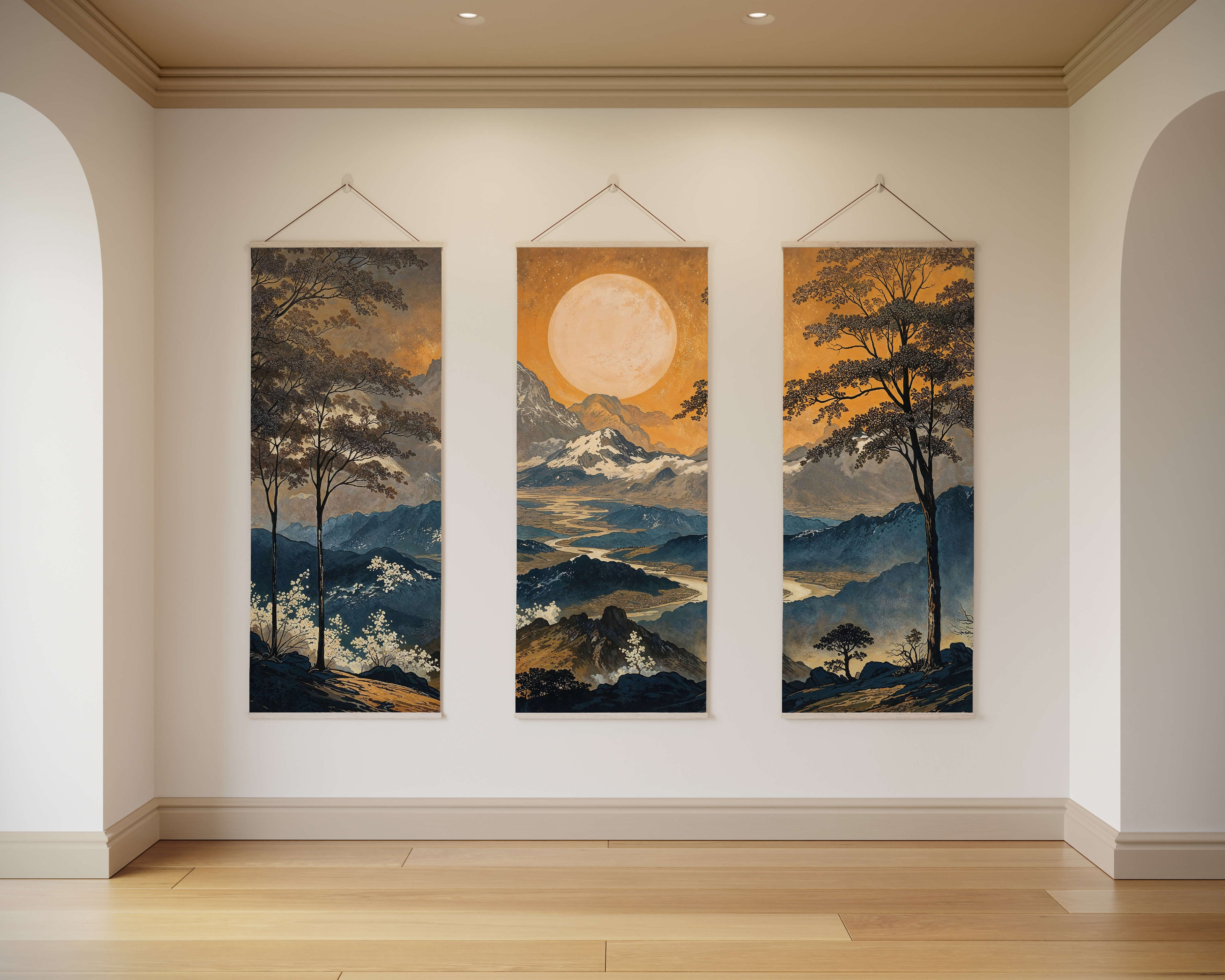 Dark Oriental Landscape Tapestry