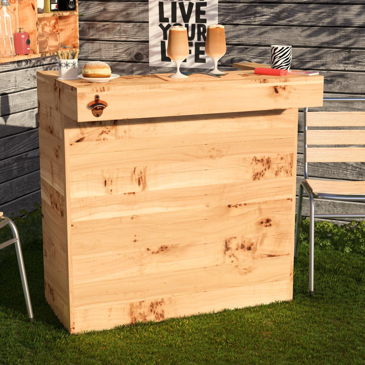 Home & Garden Bars Natural (as pictured) Rustic Wooden Pallet Bar - 100cm
