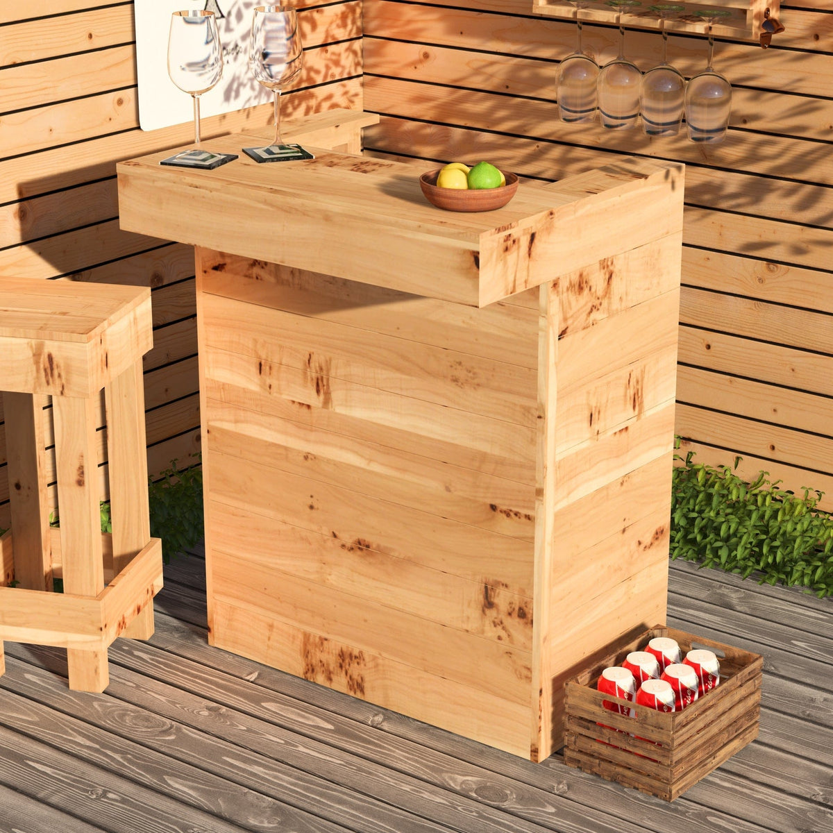 Home & Garden Bars Natural (as pictured) Rustic Wooden Pallet Bar - 80cm