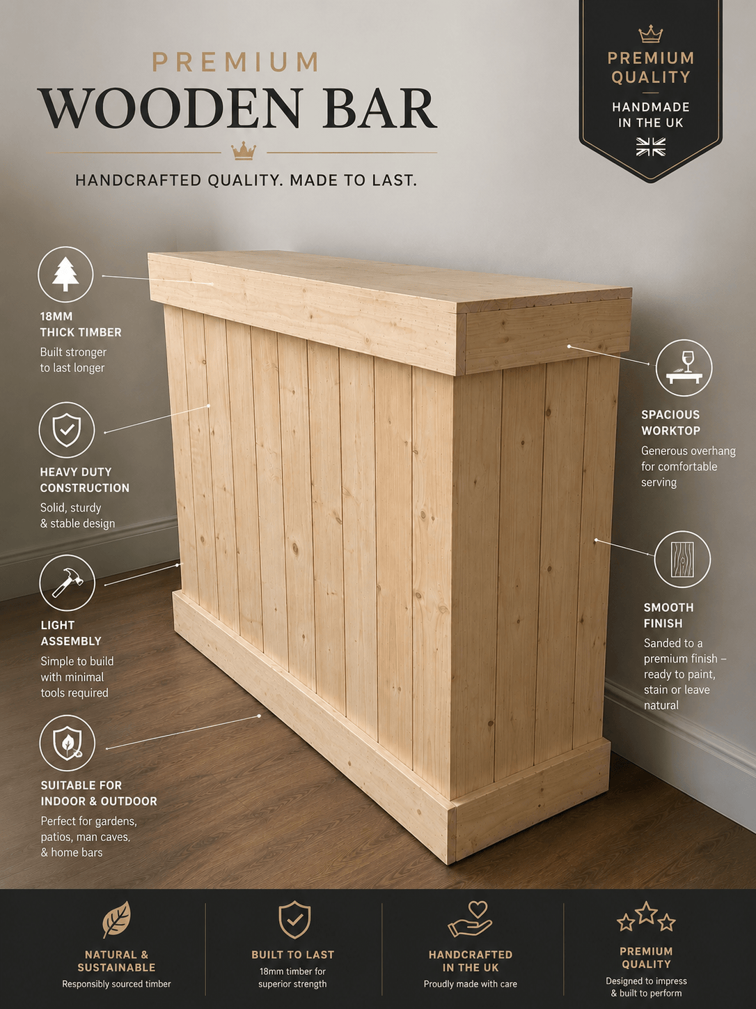 Home & Garden Bars Premium Wooden Martini Bar