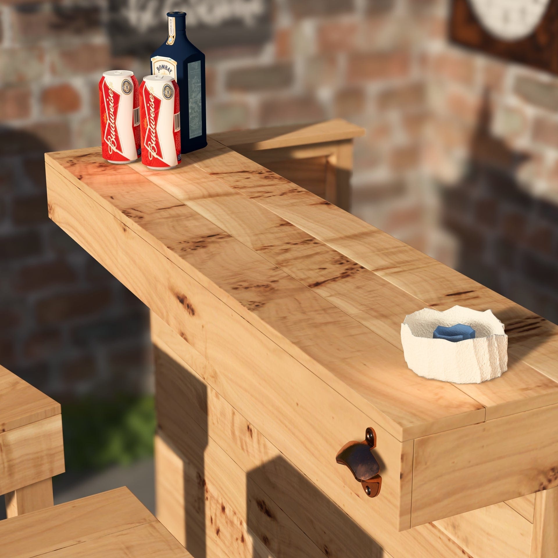 Home & Garden Bars Rustic Wooden Bar & Bar Stools Set - Includes LED's