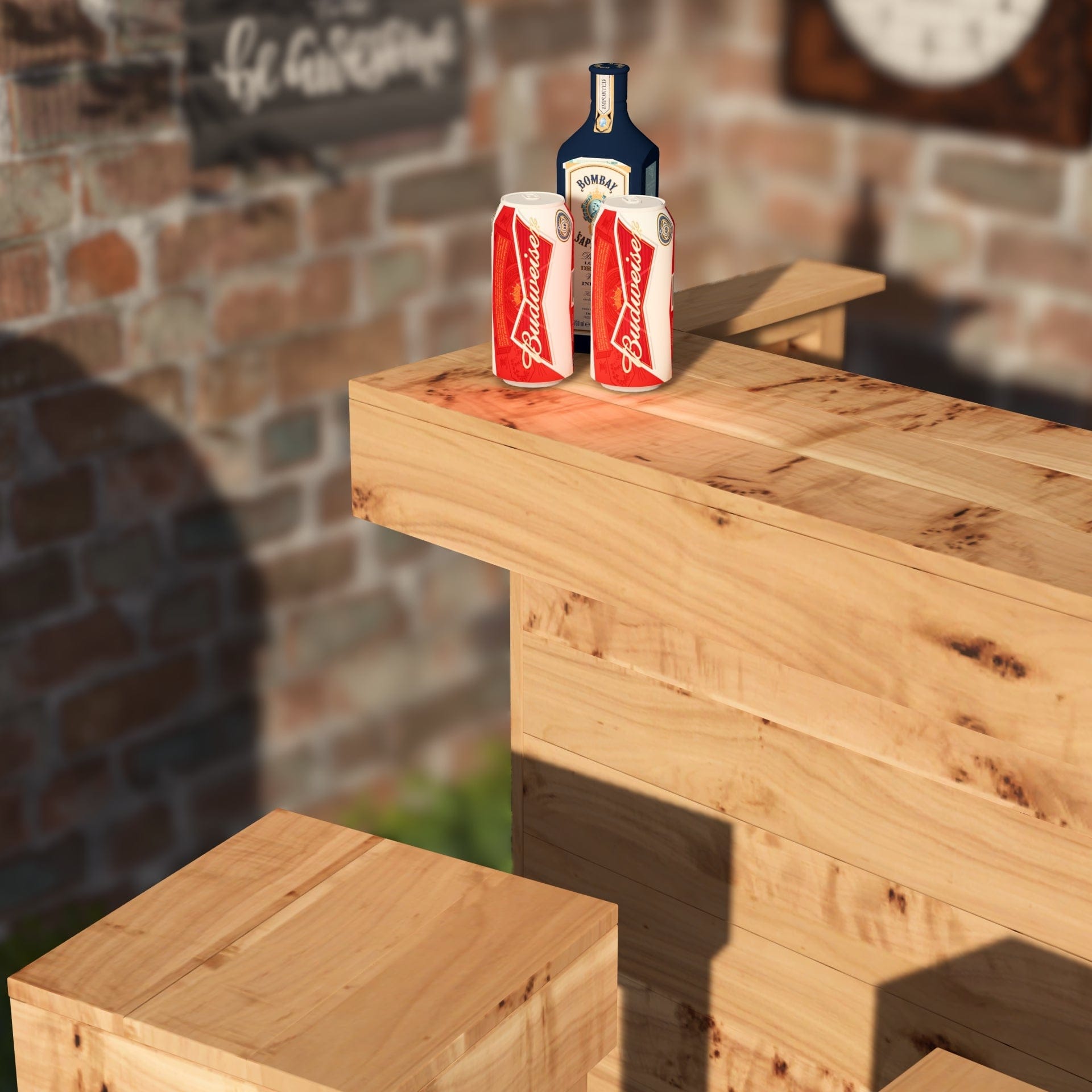 Home & Garden Bars Rustic Wooden Bar & Bar Stools Set - Includes LED's