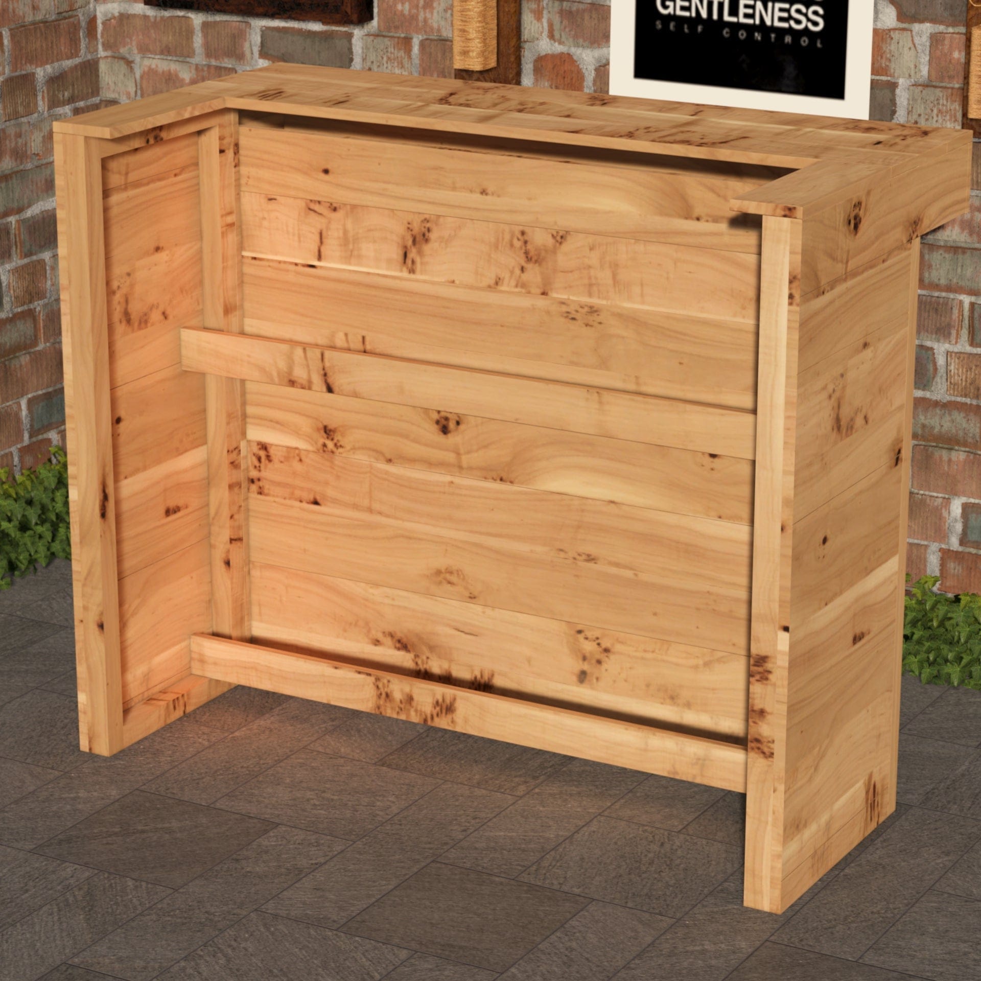 Home & Garden Bars Rustic Wooden Bar & Bar Stools Set - Includes LED's