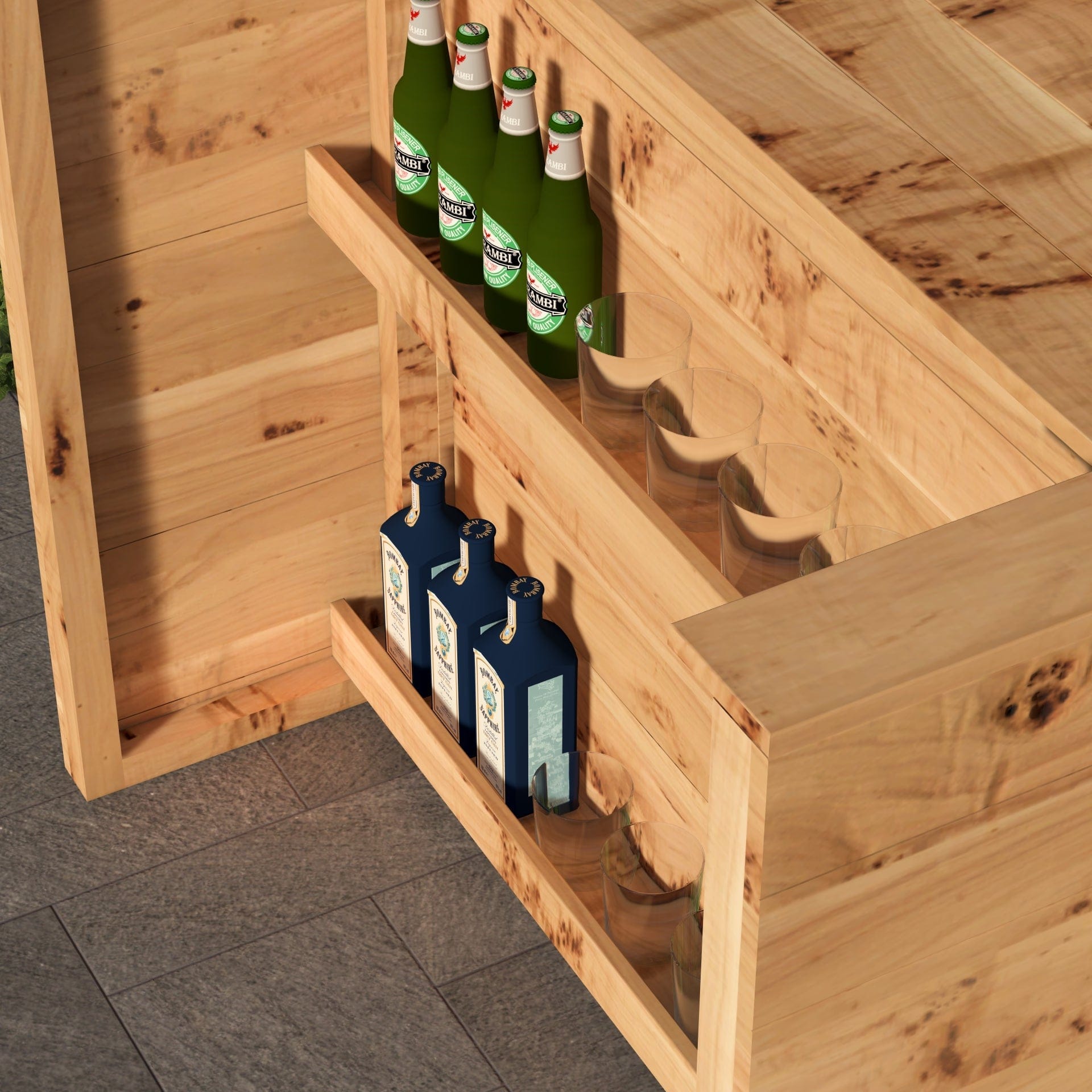 Home & Garden Bars Rustic Wooden Bar & Bar Stools Set - Includes LED's