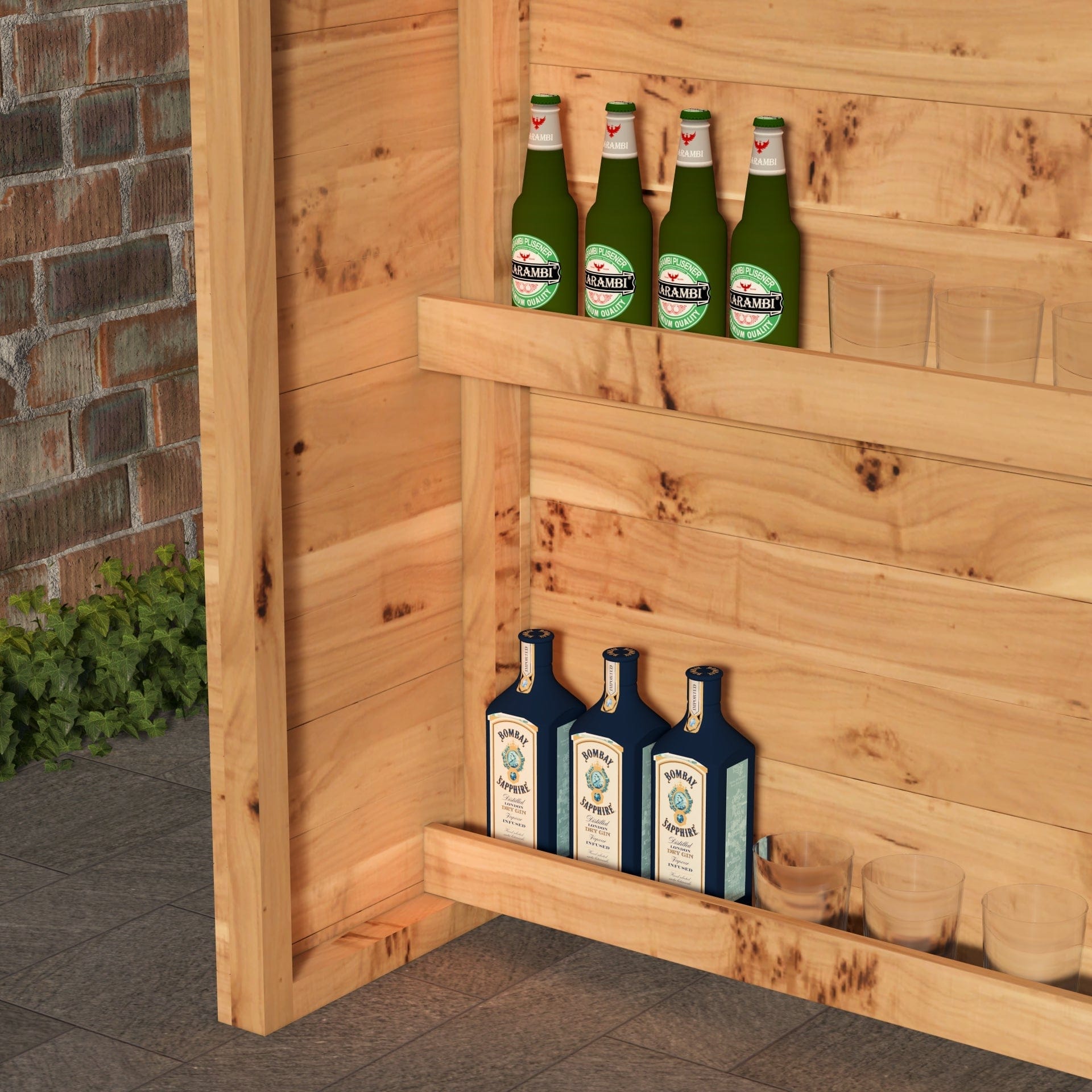 Home & Garden Bars Rustic Wooden Bar & Bar Stools Set - Includes LED's